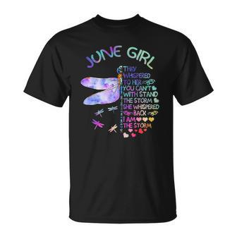 Womens Dragonfly June Girl They Whispered To Her Unisex T-Shirt | Mazezy