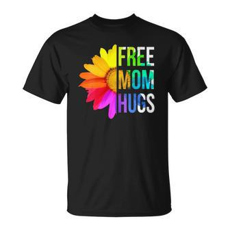 Womens Free Mom Hugs Gay Pride Lgbt Daisy Rainbow Flower Hippie Unisex T-Shirt | Mazezy
