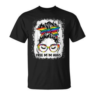 Womens Free Mom Hugs Messy Bun Lgbt Pride Rainbow V2 Unisex T-Shirt | Mazezy