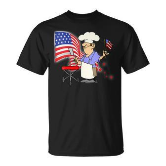 Womens Funny Patriotic All American Dad 4Th Of July Flag Bbq Men Unisex T-Shirt - Seseable