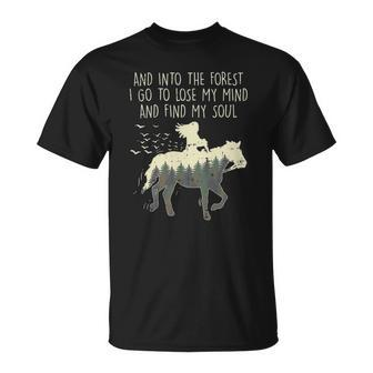 Womens Into The Forest I Go Horse Horseback Riding Girls Women Gift Unisex T-Shirt | Mazezy