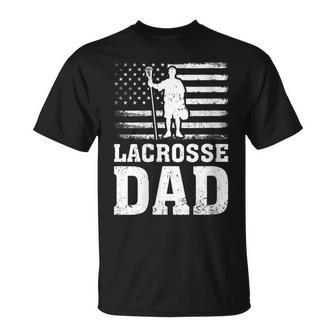 Womens Lacrosse Sports Lover American Flag Lacrosse Dad 4Th Of July Unisex T-Shirt - Seseable