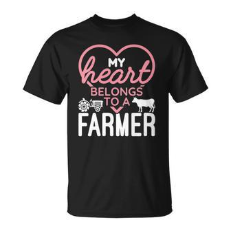 Womens My Heart Belongs To A Farmer Romantic Farm Wife Girlfriend Unisex T-Shirt | Mazezy