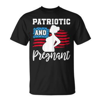 Womens Patriotic And Pregnant Baby Reveal 4Th Of July Pregnancy Unisex T-Shirt - Seseable