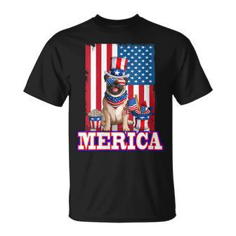Womens Pug Dad Mom 4Th Of July American Flag Merica Dog Unisex T-Shirt - Seseable