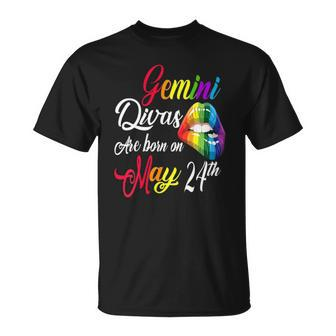 Womens Rainbow Lips Divas Are Born On May 24Th Gemini Girl Birthday Unisex T-Shirt | Mazezy