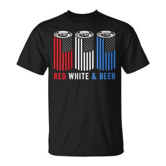 Womens Red White & Beer 4Th Of July Wine Red White Blue Beer Unisex T-Shirt - Seseable