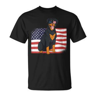 Womens Rottie Dad & Mom American Flag 4Th Of July Usa Rottweiler Unisex T-Shirt - Seseable