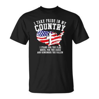 Womens Stand For The Flag Kneel For The Cross Patriotic 4Th Of July V-Neck Unisex T-Shirt | Mazezy DE