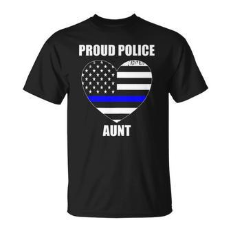 Womens Thin Blue Line Flag Law Enforcement Officer Proud Aunt Unisex T-Shirt | Mazezy CA