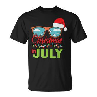 Xmas In July Santa Hat Sunglasses Summer Cute Graphic T-shirt - Thegiftio UK