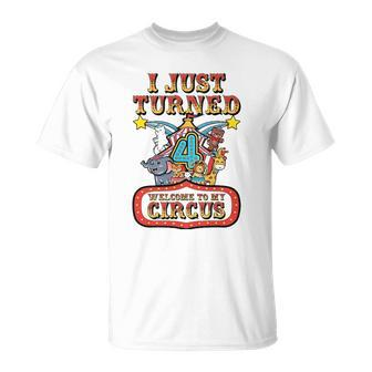 4Th Birthday Carnival Theme Welcome To My Circus Birthday Unisex T-Shirt | Mazezy