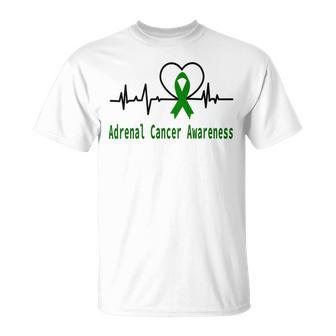 Adrenal Cancer Awareness Heartbeat Green Ribbon Adrenal Cancer Adrenal Cancer Awareness Unisex T-Shirt | Favorety CA