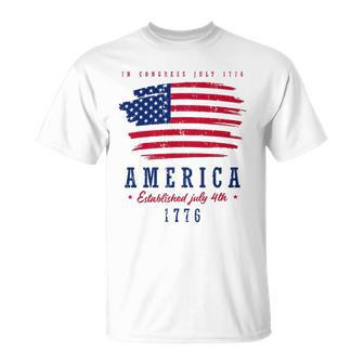 America Established In 1776 4Th July Proud Patriot Us Flag T-shirt - Thegiftio UK