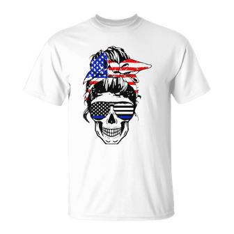 American Flag Skull Mom Patriotic 4Th Of July Police Unisex T-Shirt | Mazezy