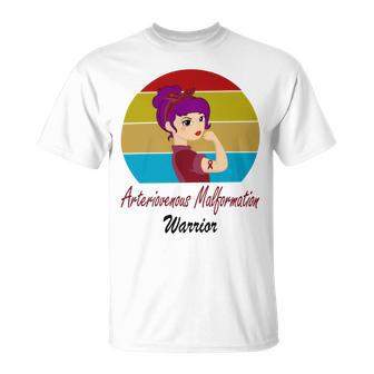 Arteriovenous Malformation Strong Women Vintage Funny Burgundy Ribbon Arteriovenous Malformation Support Arteriovenous Malformation Awareness Unisex T-Shirt | Favorety UK