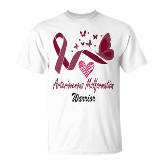 Arteriovenous Malformation Warrior Butterfly Funny Unicorn Burgundy Ribbon Arteriovenous Malformation Support Arteriovenous Malformation Awareness Unisex T-Shirt | Favorety CA