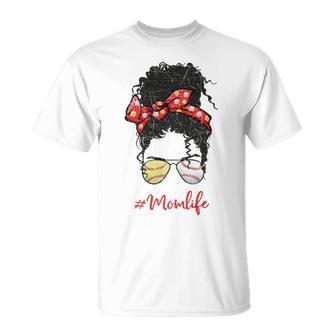 Baseball Softball Momlife Mom Messy Bun Afro Mom Mothers Day Unisex T-Shirt | Favorety UK