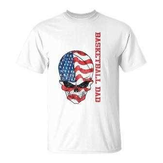 Basketball Dad American Flag Skull Patriotic 4Th Of July Unisex T-Shirt - Seseable