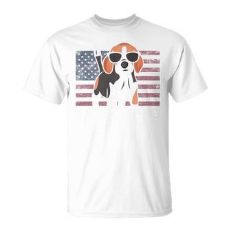 Beagle Dad American Flag 4Th Of July Patriotic Beagle Design Unisex T-Shirt - Seseable