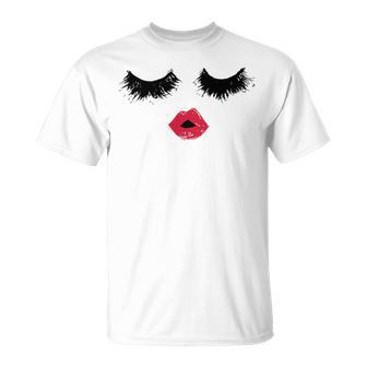 Black Eyelashes Red Lips Mother Day Gift Birthday Holiday Christmas Unisex T-Shirt | Favorety CA