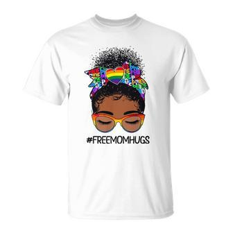 Black Women Free Mom Hugs Messy Bun Lgbtq Lgbt Pride Month Unisex T-Shirt | Mazezy