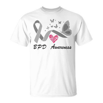 Borderline Personality Disorder Bpd Awareness Butterfly Grey Ribbon Borderline Personality Disorder Bpd Awareness Unisex T-Shirt | Favorety