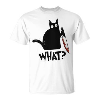 Cat What Murderous Black Cat With Knife Unisex T-Shirt | Favorety UK