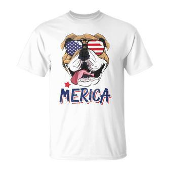 English Bulldog 4Th Of July Merica Sunglasses Usa American Patriot Gift Unisex T-Shirt | Mazezy