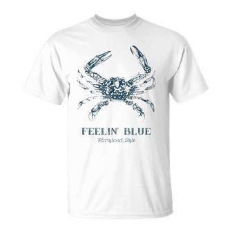 Feelin Blue Maryland Style Retro Crab Unisex T-Shirt | Mazezy