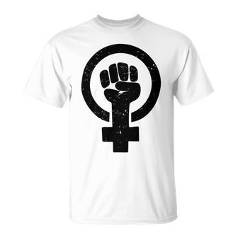 Feminist Raised Fist - Distressed Fitted Unisex T-Shirt | Favorety CA