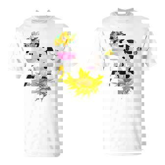 Flowers Cute Animals Floral Bird Summer Daisy Sunflower Cow T-shirt - Thegiftio