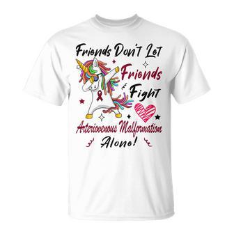 Friends Dont Let Friends Fight Arteriovenous Malformation Alone Unicorn Burgundy Ribbon Arteriovenous Malformation Support Arteriovenous Malformation Awareness Unisex T-Shirt | Favorety DE