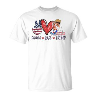 Funny 4Th Of July Peace Love Trump Merica Usa Flag Patriotic Unisex T-Shirt | Mazezy