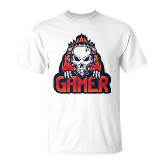 Gaming Headset Design With Skull Unisex T-Shirt | Mazezy