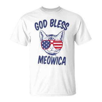 God Bless Meowica Funny Fourth Of July Cat V2 Unisex T-Shirt - Seseable