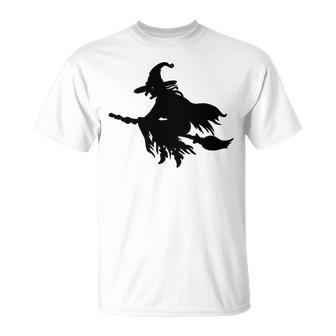 Halloween Scary Old Witch On Broom Art Design Pattern Unisex T-Shirt | Favorety UK