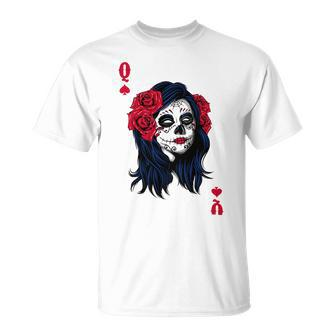Halloween Sugar Skull With Red Floral Halloween Gift By Mesa Cute Unisex T-Shirt - Monsterry UK