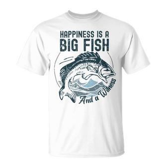 Happiness Is A Big Fish And A Witness Fisherman Dad Blue Unisex T-Shirt | Favorety UK