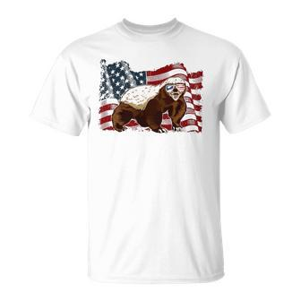 Honey Badger American Flag 4Th July Animals Men Women Kids Unisex T-Shirt | Mazezy