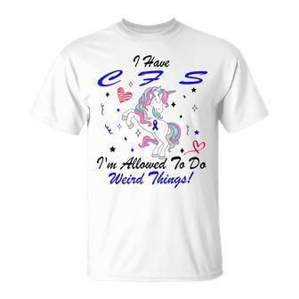 I Have Chronic Fatigue Syndrome Cfs Im Allowed To Do Weird Things Unicorn Blue Ribbon Chronic Fatigue Syndrome Support Cfs Awareness Unisex T-Shirt | Favorety DE