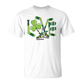 Ice Hockey St Patricks Day Love Clover Boys Girls Goalie Unisex T-Shirt | Mazezy