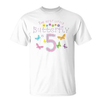 Kids 5Th Fifth Birthday Party Cake Little Butterfly Flower Fairy Unisex T-Shirt | Mazezy