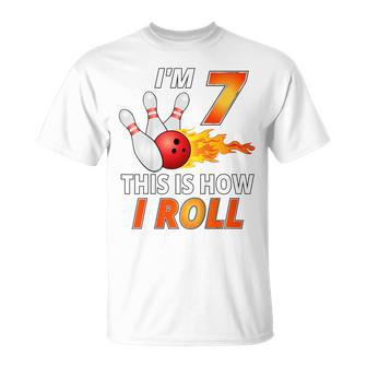 Kids Bowling Birthday 7 Year Old Boy Funny Bowler Girl Kids Unisex T-Shirt - Seseable