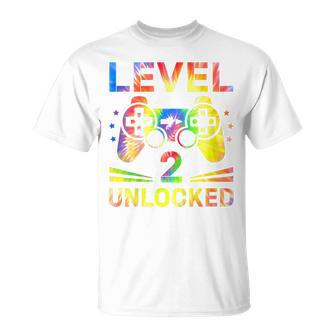 Kids Tie Dye Level 2 Unlocked Gamer 2 Year Old 2Nd Birthday Unisex T-Shirt - Seseable