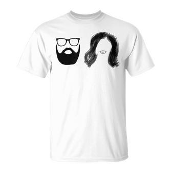 Man With Beard And Glasses With Woman Wavy Hair Unisex T-Shirt - Monsterry