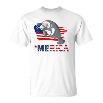 Manatee American Flag Sunglasses 4Th Of Julygifts Unisex T-Shirt | Mazezy