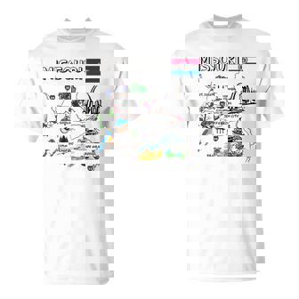 Map Of Missouri Landmarks Major Cities Roads Flag T-shirt - Thegiftio