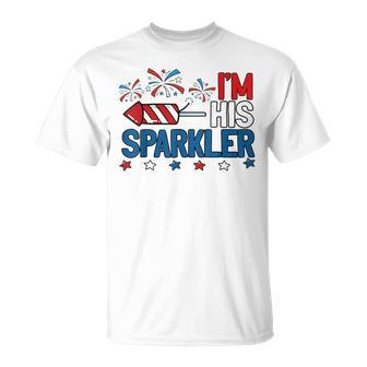Mens Im His Sparkler Funny 4Th Of July Matching Couples For Her Unisex T-Shirt - Seseable