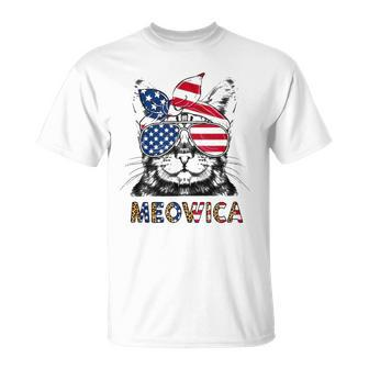 Meowica 4Th Of July Cat American Flag Patriotic Cat Lovers Unisex T-Shirt | Mazezy